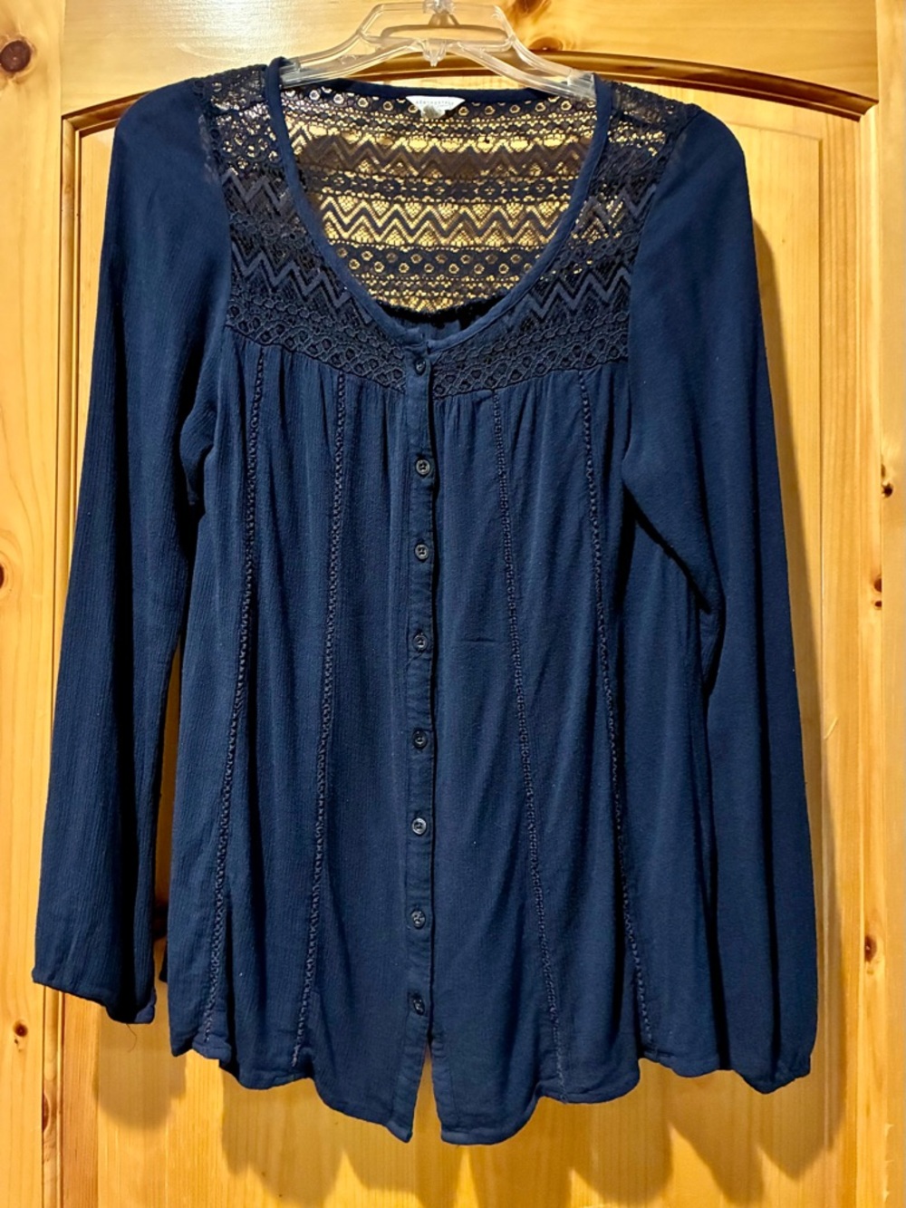Aeropostale Navy Lace-Yoke Button-Front Blouse
